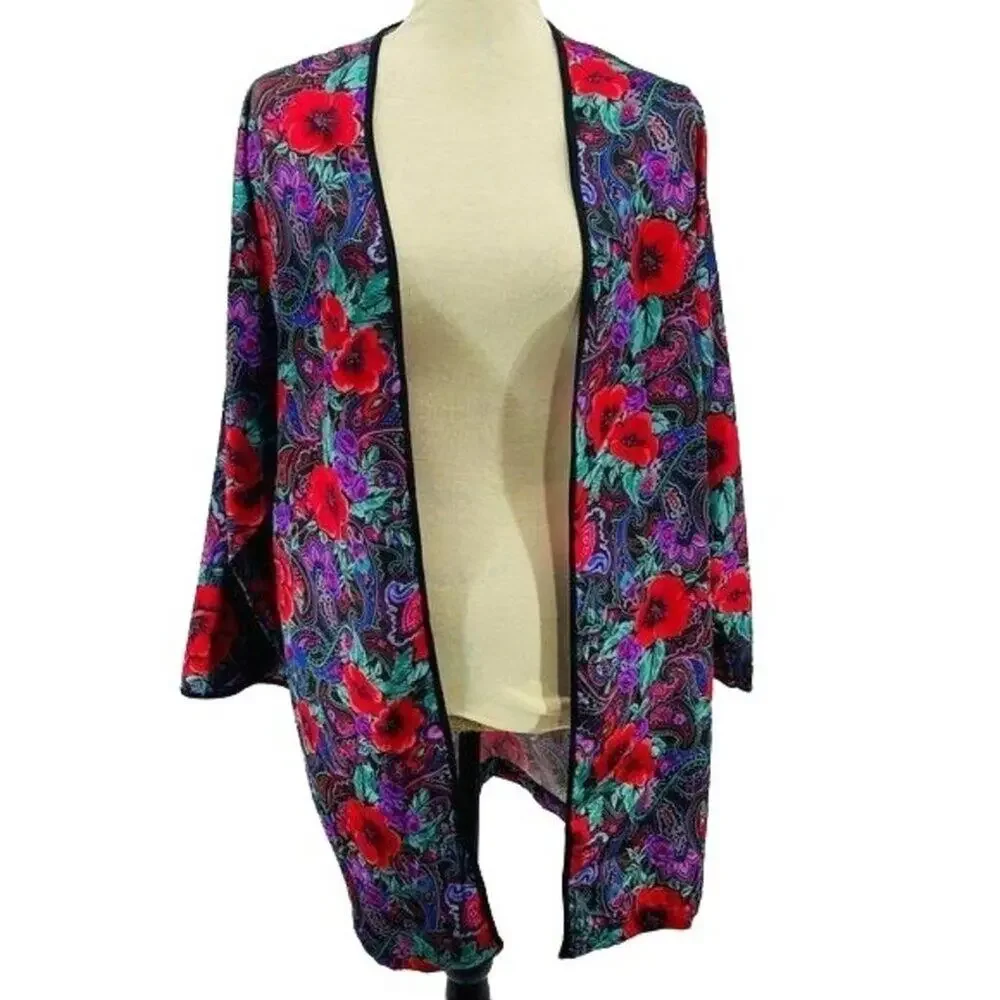 Vintage Delicates Kimono Robe Rich Colorful Floral Medium
